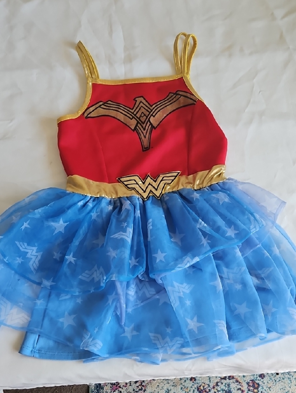 Girls' Red & Blue Superhero Tutu Dress with Gold Trim